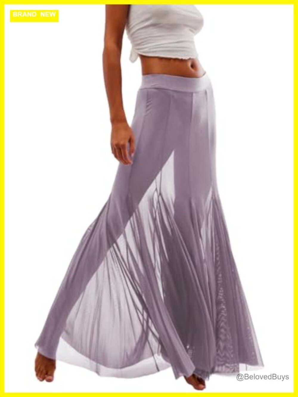 Mesh Pleated Flowy Tulle Maxi Skirt High Rise Beach Cover Up - Picture 1 of 6